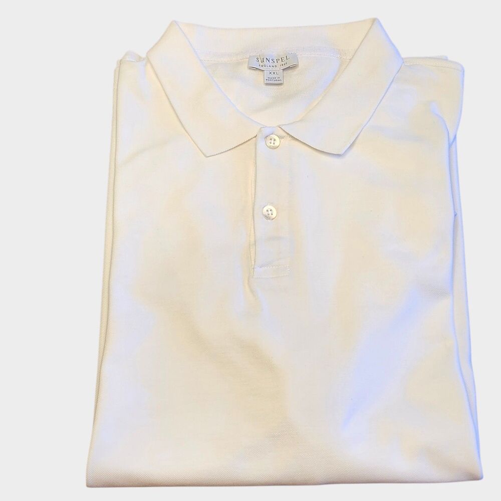 Sunspel Pique Polo Shirt Cotton Men's Size XXL White  *Read